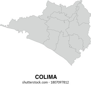 Mapa vectorial de Colima México dividido en municipios