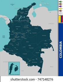 Vector map of Colombia with neighboring countries