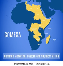 Vector Map Of The Common Market For Eastern And Southern Africa (COMESA).
