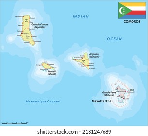 vector map of comoros island country with flag 