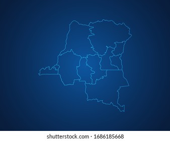 Vector map of Congo abstract blue line scales on dark background.