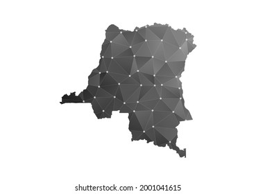 Mapa vectorial del Congo. Estilo poligonal negro sobre fondo blanco.