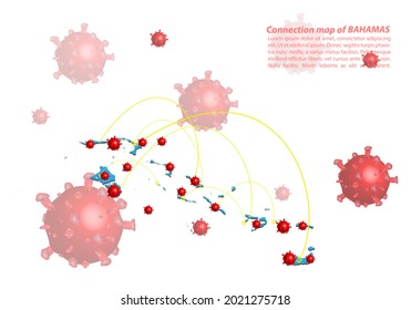 Vector of map connection of bahamas with Covid-19 Virus image on it, the COVID-19 outbreak spread. ​Coronavirus is spread to all over the world and infected to all countries.