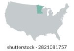 Vector map of the contiguous United States in gray with Minnesota highlighted in pastel teal on a white background, without other internal state borders.