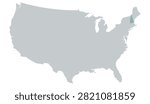 Vector map of the contiguous United States in gray with New Hampshire highlighted in pastel teal on a white background, without other internal state borders.