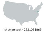 Vector map of the contiguous United States in gray with Maryland highlighted in pastel teal on a white background, without other internal state borders.
