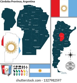 Vector map of Cordoba province and location on Argentinian map