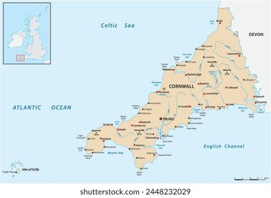 vector map of cornwall and isles of scilly united kingdom