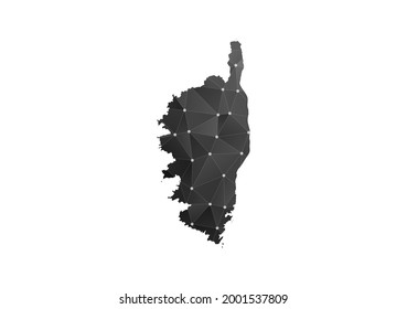 Vector map of Corsica. Black polygonal style on white background.