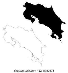 Vector map Costa Rica. Isolated vector Illustration. Outline and vector. Black on White background. EPS 10 Illustration.