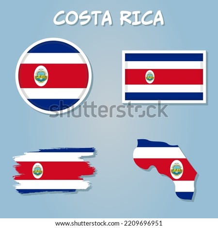 Vector map of Costa Rica with regions, coat of arms and location on world map.