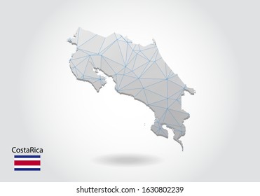Vector map of costa Rica with trendy triangles design in polygonal style on dark background, map shape in modern 3d paper cut art style. layered papercraft cutout design.