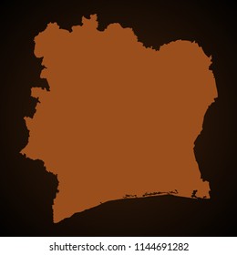 Vector map of cote_d'lvoir  light brown color isolated on a needle brown background 