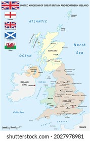 vector map of the countries of the United Kingdom with flags