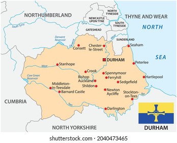 Vector Map Of The County Durham With Flag, England