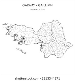 Vector Map of County Galway (Countae na Gaillimhe) and Galway City with Borders of the Counties, Districts, Local Electoral Areas and Electoral Divisions from 2018 to 2023 - Republic of Ireland