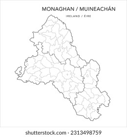 Vector Map of County Monaghan (Countae Mhuineacháin) with the Administrative Borders of County, Districts, Local Electoral Areas and Electoral Divisions from 2018 to 2023 - Republic of Ireland