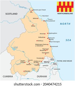 vector map of the county norhhumberland with flag, england