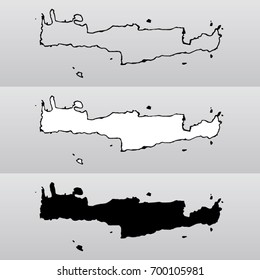 Vector map of Crete in three variations on grey background