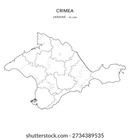 Vector Map of Crimea and Sevastopol with De Jure Administrative Subdivisions of Raions (Districts), Hromadas (Communities), and Urban Raions (City Districts) of Sevastopol - Ukraine 2026