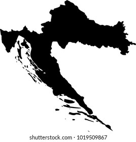 Vector map of Croatia. Black mask. Isolated, white background. 