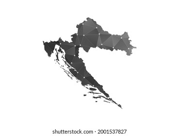 Mapa vectorial de Croacia. Estilo poligonal negro sobre fondo blanco.