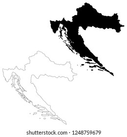 Vector map Croatia. Isolated vector Illustration. Outline and vector. Black on White background. EPS 10 Illustration.