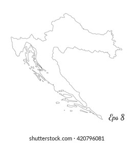 Vector map Croatia. Outline map. Isolated vector Illustration. Black on White background. EPS 8 Illustration.