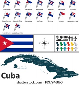 Vector map of Cuba with flags of provinces