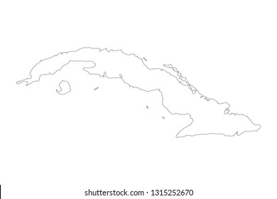 Vector map Cuba. Outline map. Isolated vector Illustration. Black on White background.