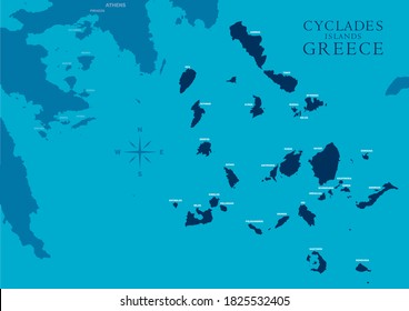 Mapa vectorial del complejo de las islas Cícladas en Grecia