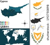 Vector map of Cyprus with regions, coat of arms and location on world map