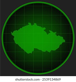 Mapa vetorial Checo na tela do radar com uma grade verde. Modelo Europa país no radar do monitor para padrão, relatório, fundo. Limite de conceito de tecnologia Checo para notícias, infográfico, exército