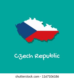 Vector map of Czech Republic painted in the colors of the flag. The country's borders with shadow. Isolated vector illustration.