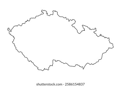 Vector map of Czechia, Czech Republic of, a country in Central Europe. Detailed black contour, isolated on white background.