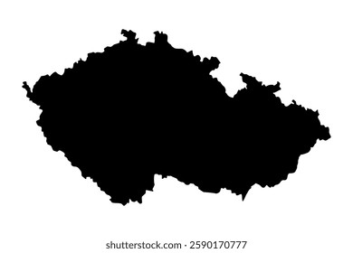 Vector map of Czechia, Czech Republic of, a country in Central Europe. Detailed black silhouette, isolated on white background.