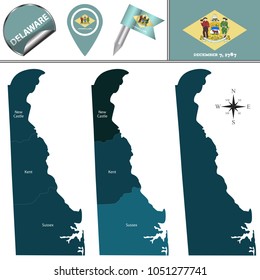 Vector map of Delaware with named regions and travel icons