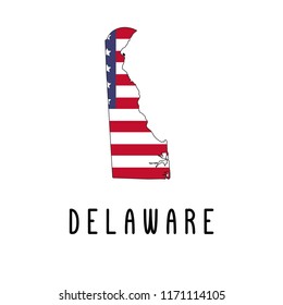 Vector map of Delaware painted in the colors American flag. Silhouette or borders of USA state. Isolated vector illustration