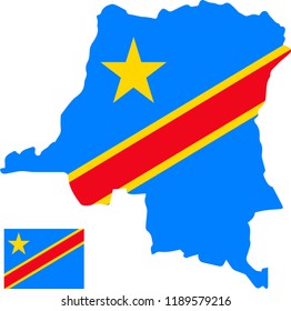 Vector map of The Democratic Republic of the Congo with flag. Isolated, white background