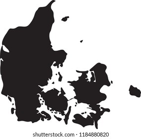 Vector map of Denmark. Black mask. Isolated, white background. 