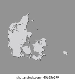 Vector map Denmark. Gray Isolated vector Illustration. On Grey background. With shadow. EPS 10 Illustration.