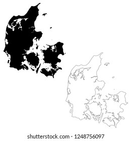 Vector map Denmark. Isolated vector Illustration. Outline and vector. Black on White background. EPS 10 Illustration.