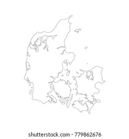 Vector map Denmark. Isolated vector Illustration. Black on White background. EPS 10 Illustration.