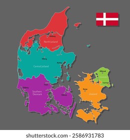 Vector map of Denmark with names of cities and with borders city