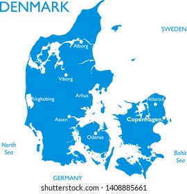 Vector map of Denmark | Outline detailed map with city names