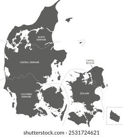 Vector map of Denmark with regions or territories and administrative divisions. Editable and clearly labeled layers.