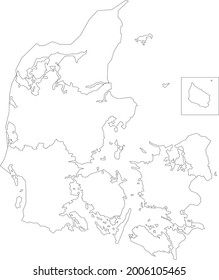 Vector map of Denmark to study colorless with outline, black and white