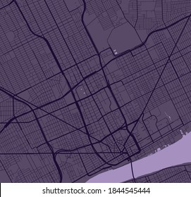 Vector Map Of Detroit. Street Map Poster Illustration. Detroit Map Art.