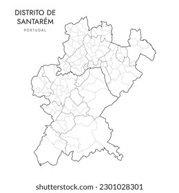 Vector Map of Santarém District (Distrito de Santarém) with administrative borders of Subregions, Municipalities (Concelhos) and Civil Parishes (Freguesias) as of 2023 - Portugal