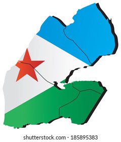 Vector map of Djibouti filled with flag of the state